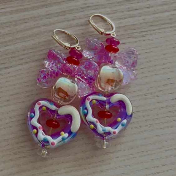 Heart Earrings with Bows by Crystal Juicy