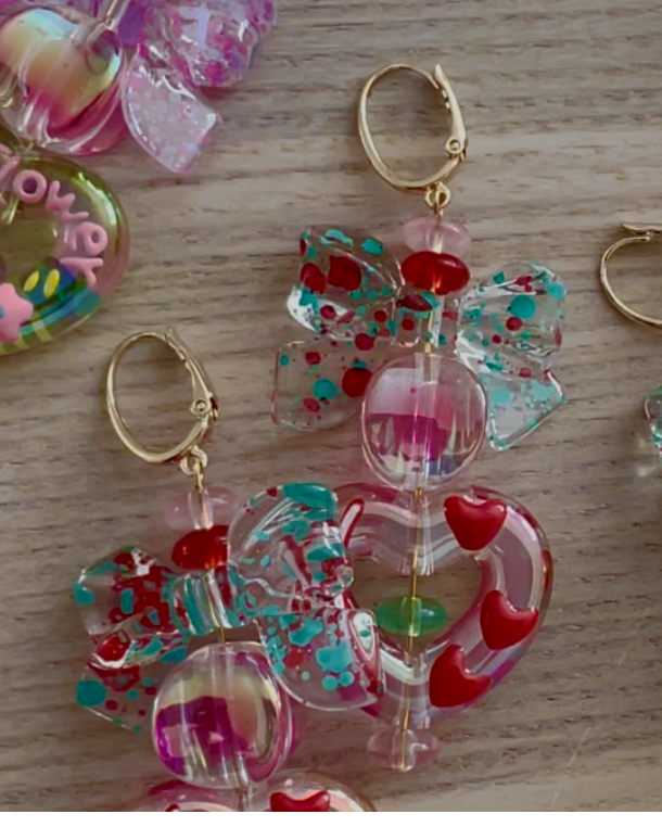 Heart Earrings with Bows by Crystal Juicy