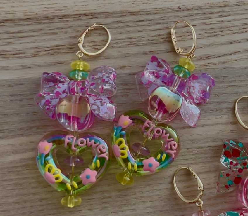 Heart Earrings with Bows by Crystal Juicy