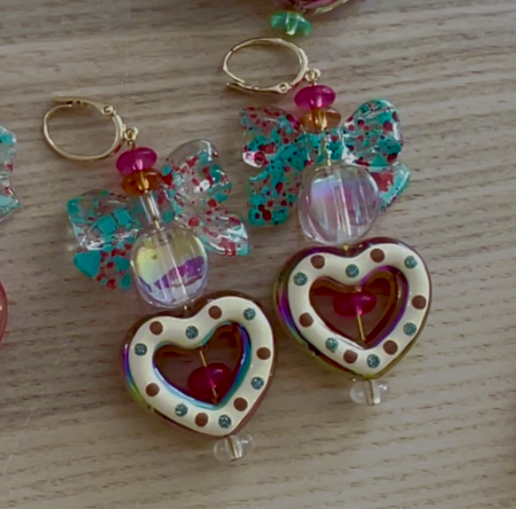 Heart Earrings with Bows by Crystal Juicy